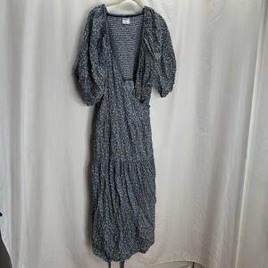 Old Navy Navy Floral Wrap Maxi Dress